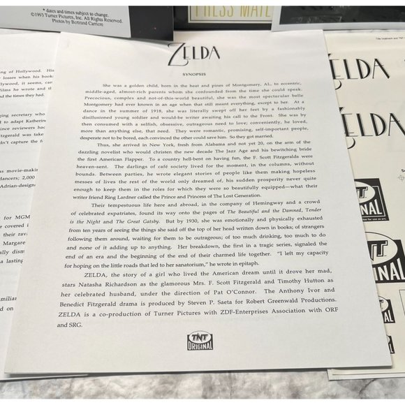 TNT Movie Press Kit Zelda Timothy Hutton Natasha Richardson F Scott Fitzgerald - Picture 4 of 11